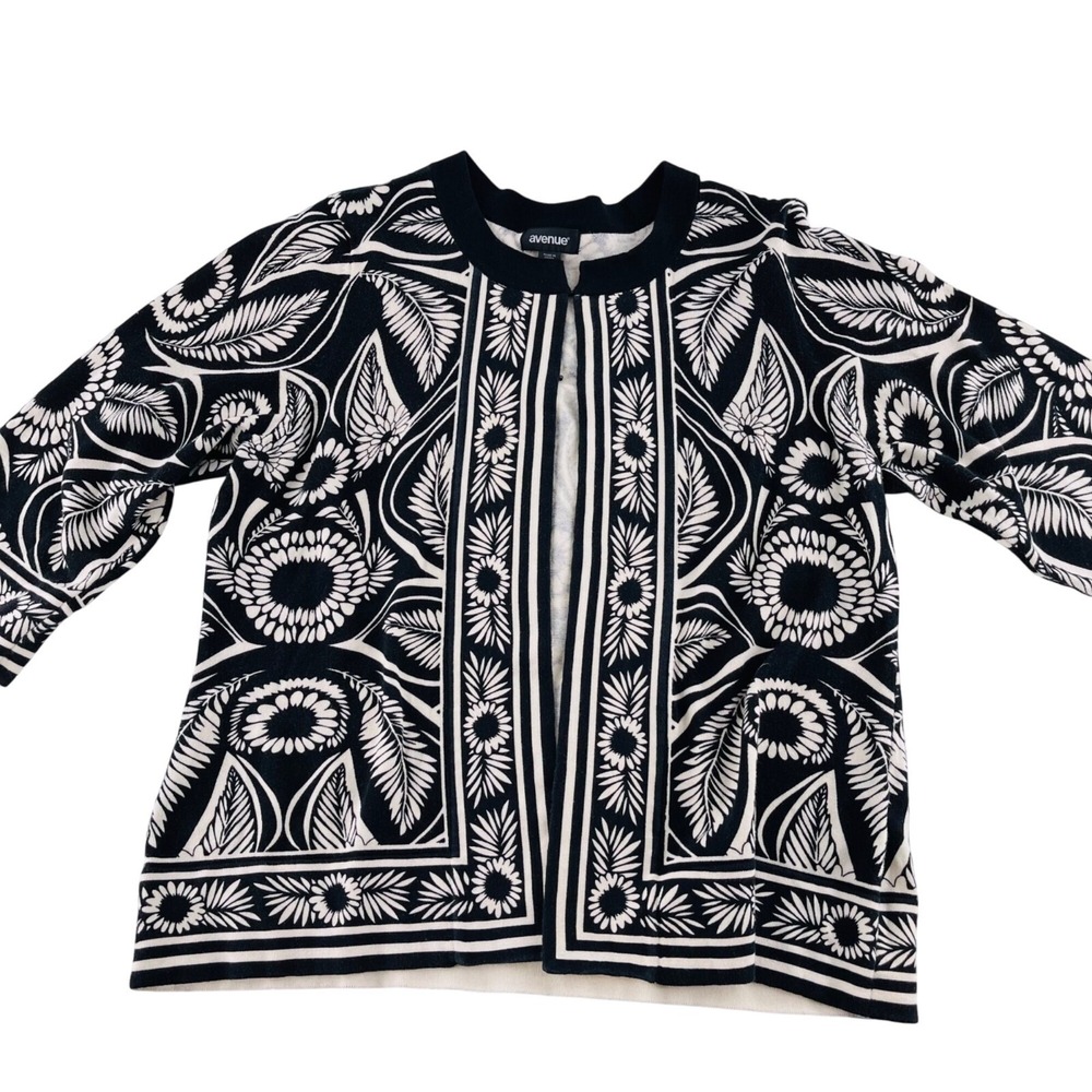 Avenue Womens Black & White Floral Pattern Sweater Size‎ 14/16 Cotton